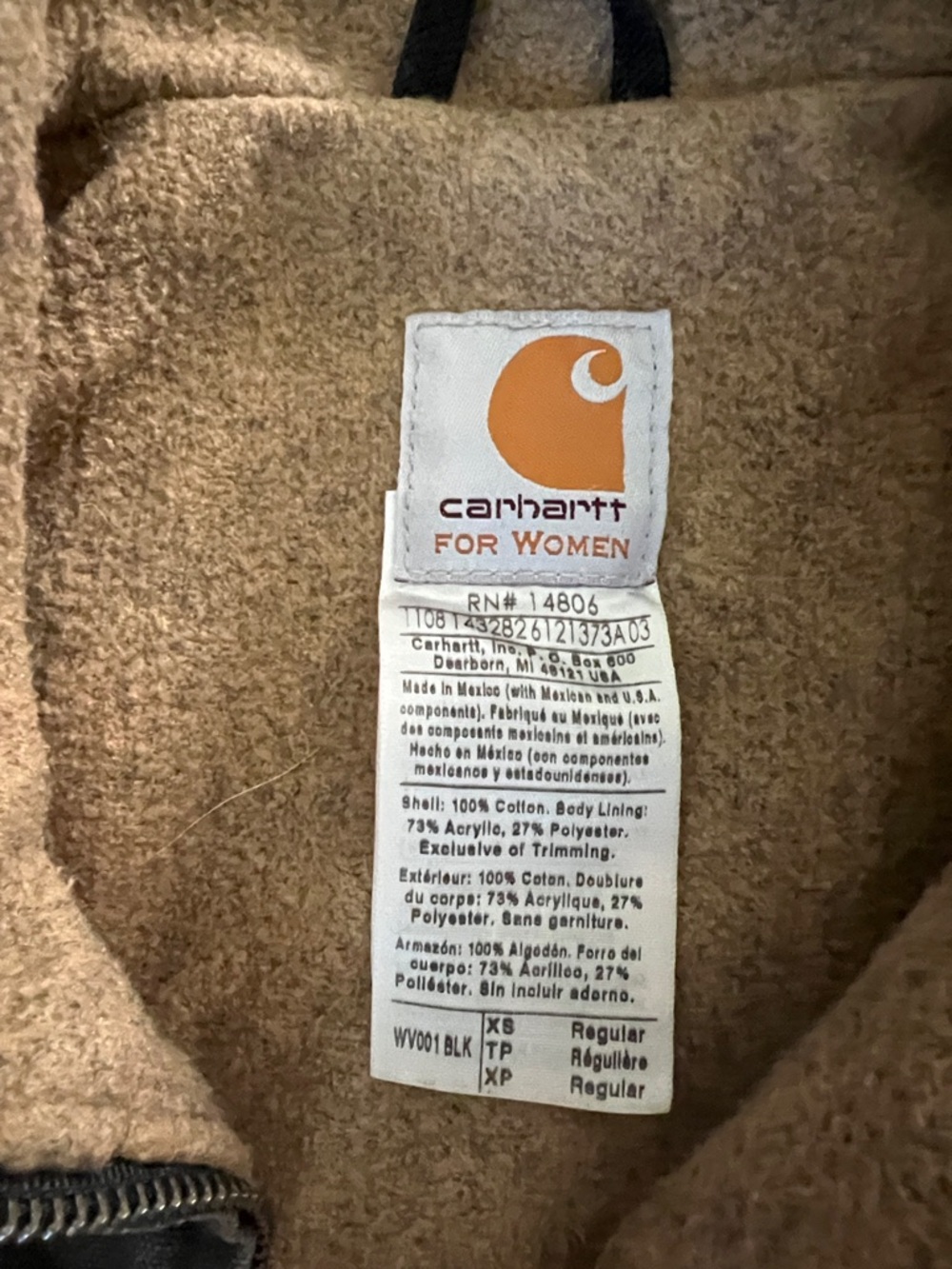 Carhartt Women’s XS' Black Work Vest with Tan Sherpa Collar - Picture 3 of 3